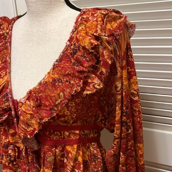 Free People Rudi Ruffle Top in Cherry Combo, Size Small - Picture 10 of 17